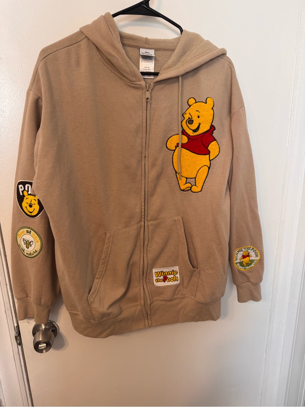 Women’s Beige Zip-Up Hoodie with Patches